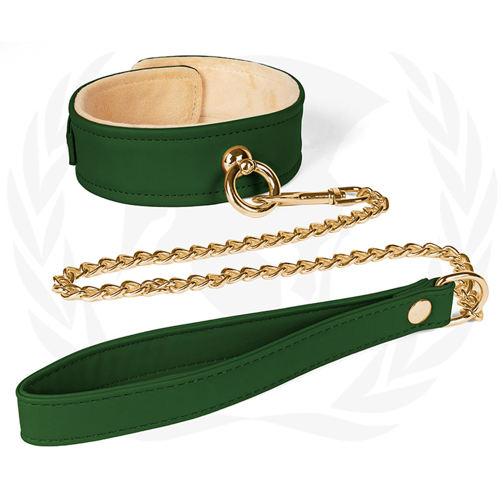 Spartacus - Spartacus Plush Lined PU Collar Chain Leash - Bondage & Fetish Toys - Polyurethane