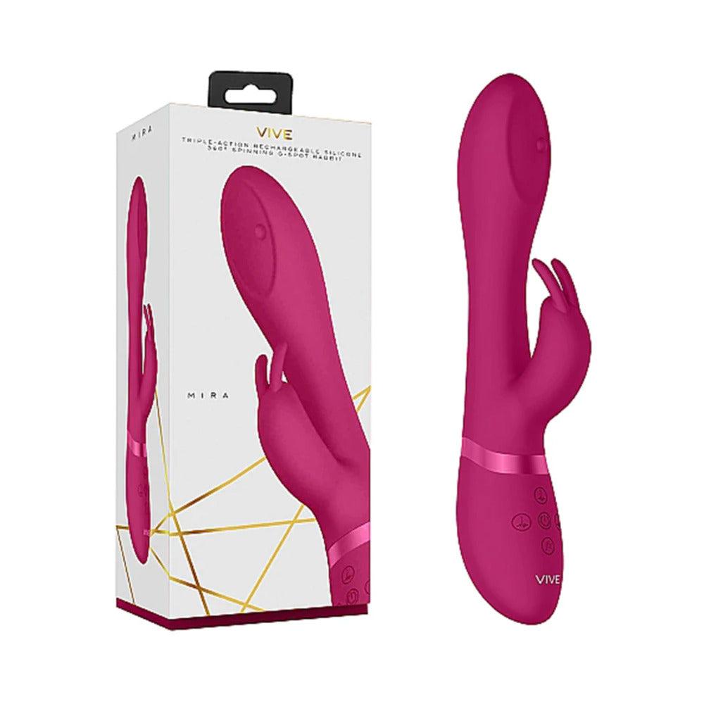 Shots - VIVE MIRA Rechargeable 360° Spinning Silicone Rabbit Vibrator Pink - Vibrators - Silicone