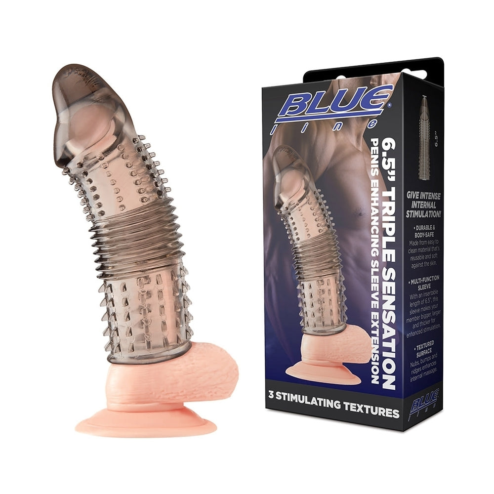 Electric Eel - Blue Line 6.5 in. Triple Sensation Penis Enhancing Sleeve Extension - Penis Extension & Sleeves - TPE/TPR/Elastomers