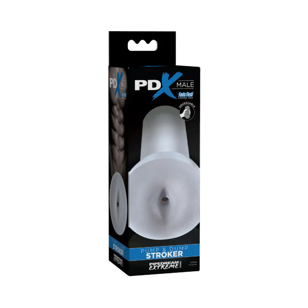 PDX Brands - PDX Male Pump & Dump Squeezable Anal Stroker Clear - Masturbation Aids for Males - TPE/TPR/Elastomers