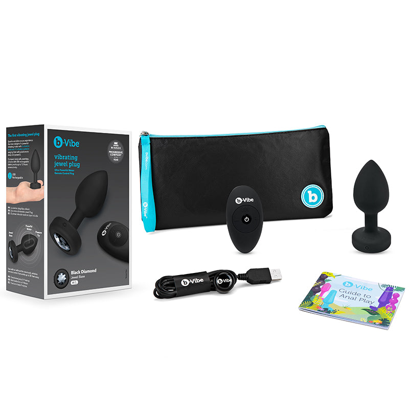 b-Vibe - b-Vibe Vibrating Jewel Rechargeable Remote-Controlled Anal Plug with Gem Base Black Diamond Medium/Large - Vibrators - Silicone