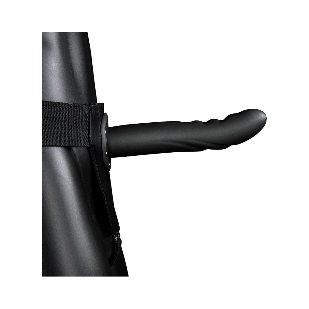 Shots - Ouch! Textured Curved 8 in. Hollow Strap-On Black - Harnesses & Strap-Ons - PVC