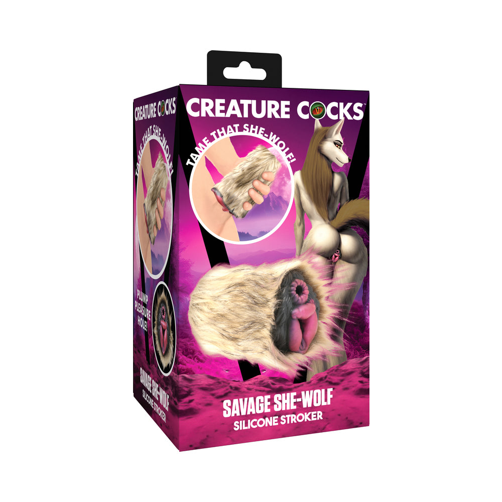 XR Brands - Creature Cocks Savage She-Wolf Silicone Stroker - Masturbation Aids for Males - Silicone