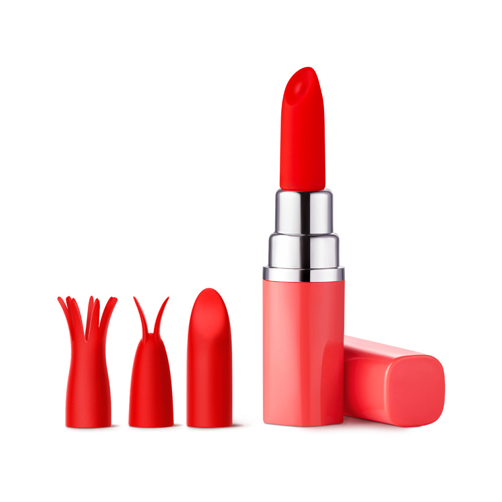 Luv Inc. - Luv Inc Lv57 Lipstick Vibrator Rechargeable Silicone Discreet Bullet with 3 Attachments Coral - Vibrators - Silicone