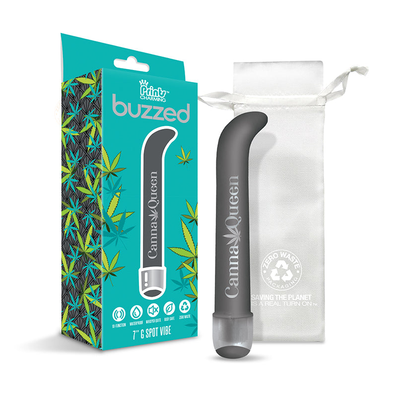 Global Novelties - Prints Charming Buzzed 7" G-Spot Vibe - Canna Queen - Gray - Vibrators - ABS