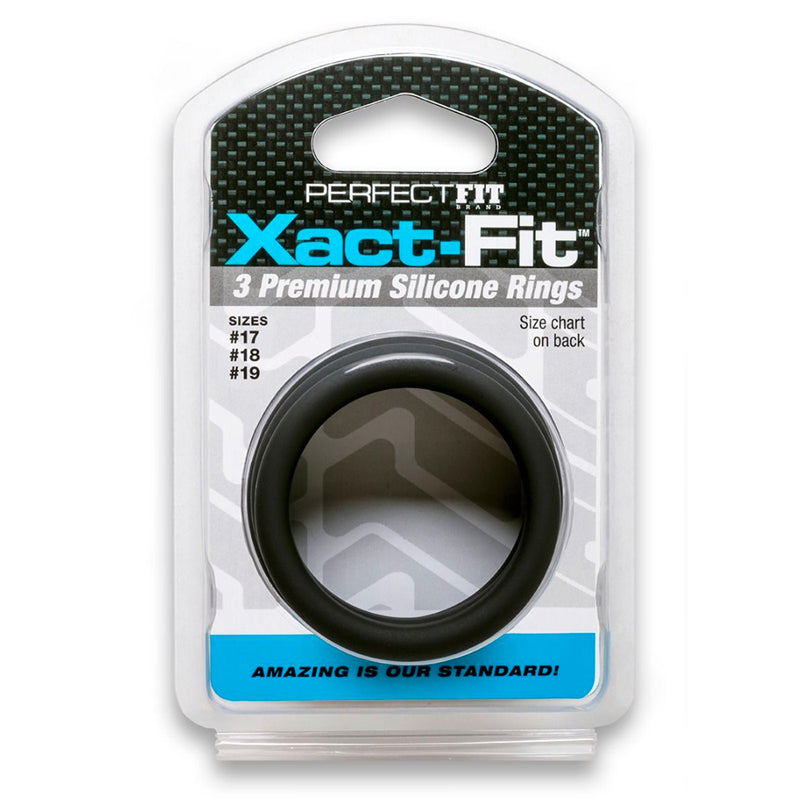 Perfect Fit - Curve Toys Perfect Fit Xact-Fit 3-Piece Premium Silicone Rings  (#17, #18, #19) Black - Cockrings - Silicone