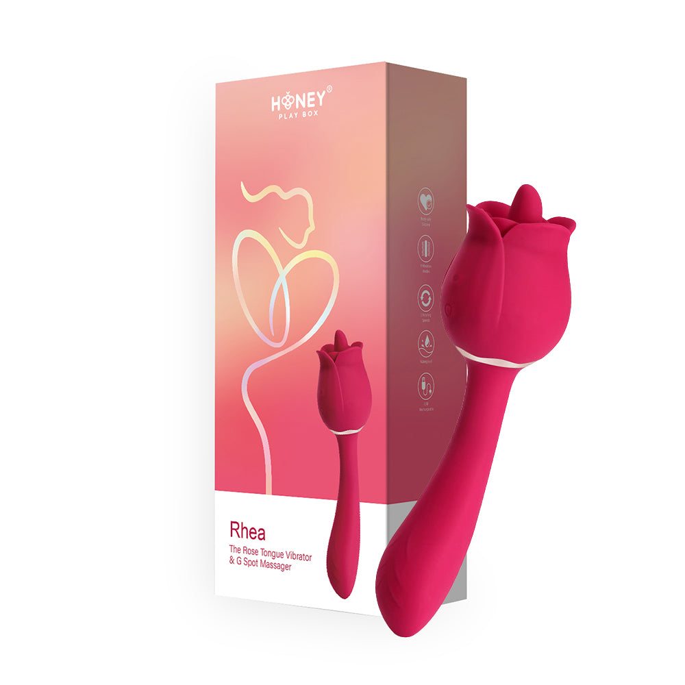 Honey Play Box - Honey Play Box Rhea The Rose Clit Tongue Licking Vibrator and G-spot Massager Red - Vibrators - Silicone