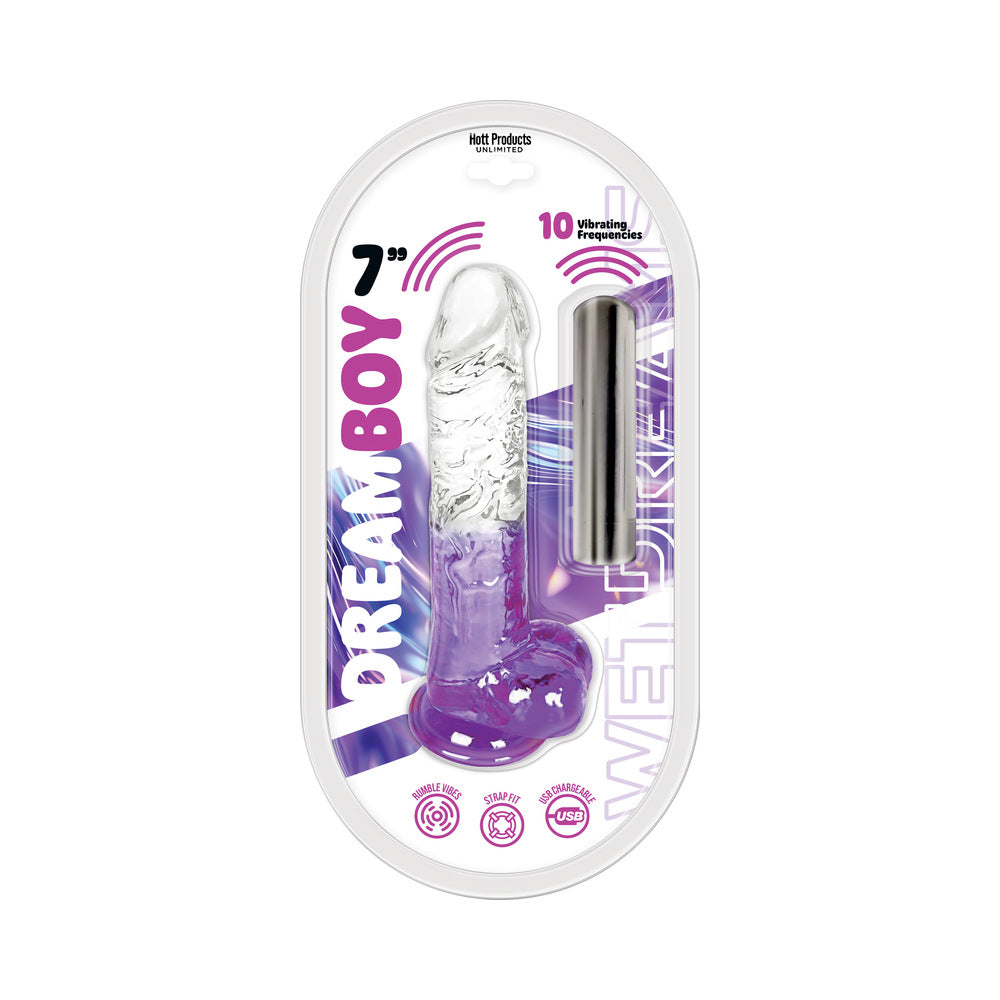 Hott Products - Wet Dreams Dream Boy 7 in. Jelly Dildo & Rechargeable Bullet Clear/Lavender Gradient - Dildos