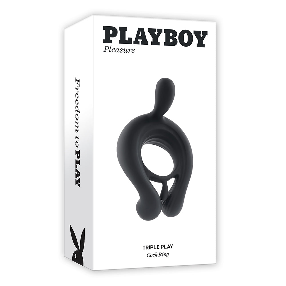 Playboy - Playboy Triple Play Vibrating Cockring with Stimulator Black - Vibrators - Silicone