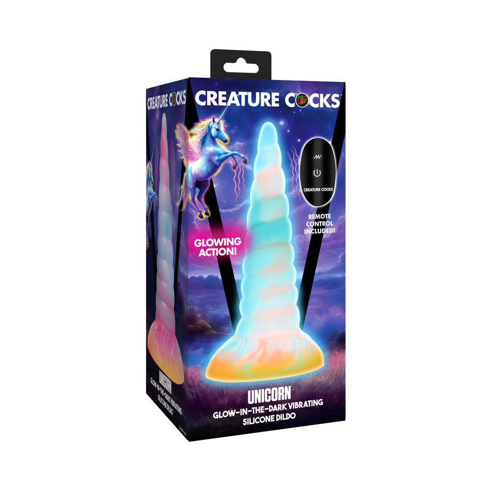 XR Brands - Creature Cocks Unicorn Glow-in-the-Dark Vibrating Silicone Dildo - Dildos - Silicone