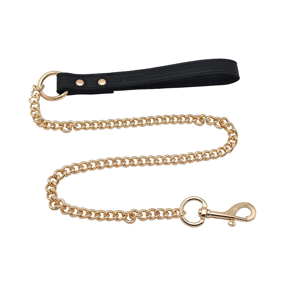 Rouge Garments - Rouge Leather Leash Black with Gold Accessories - Bondage & Fetish Toys - Leather