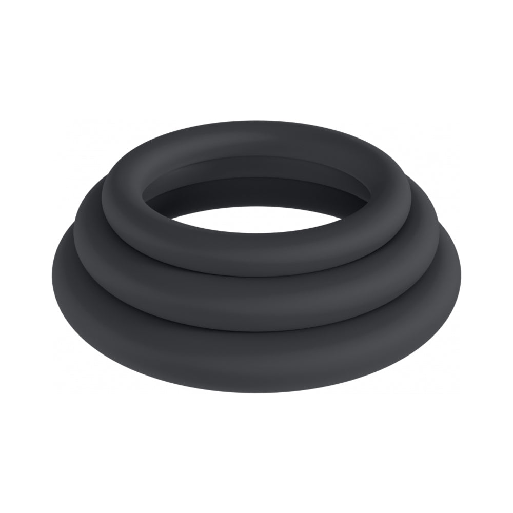 Shots - LEVELZ Classic Silicone Cock Ring Set of 3 (L/XL/XXL) Black - Cockrings