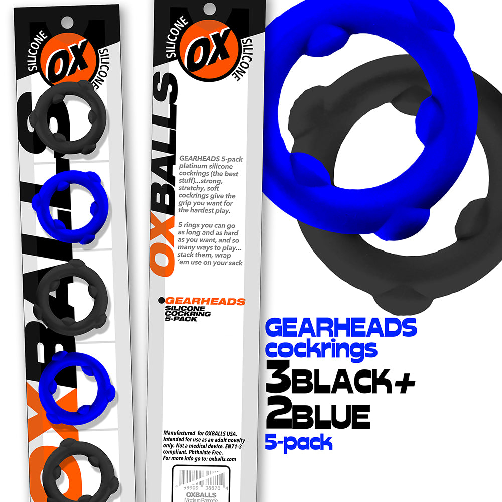 Oxballs - Oxballs Gearheads 5-Pack Spinner Rings Blue/Black - Cockrings