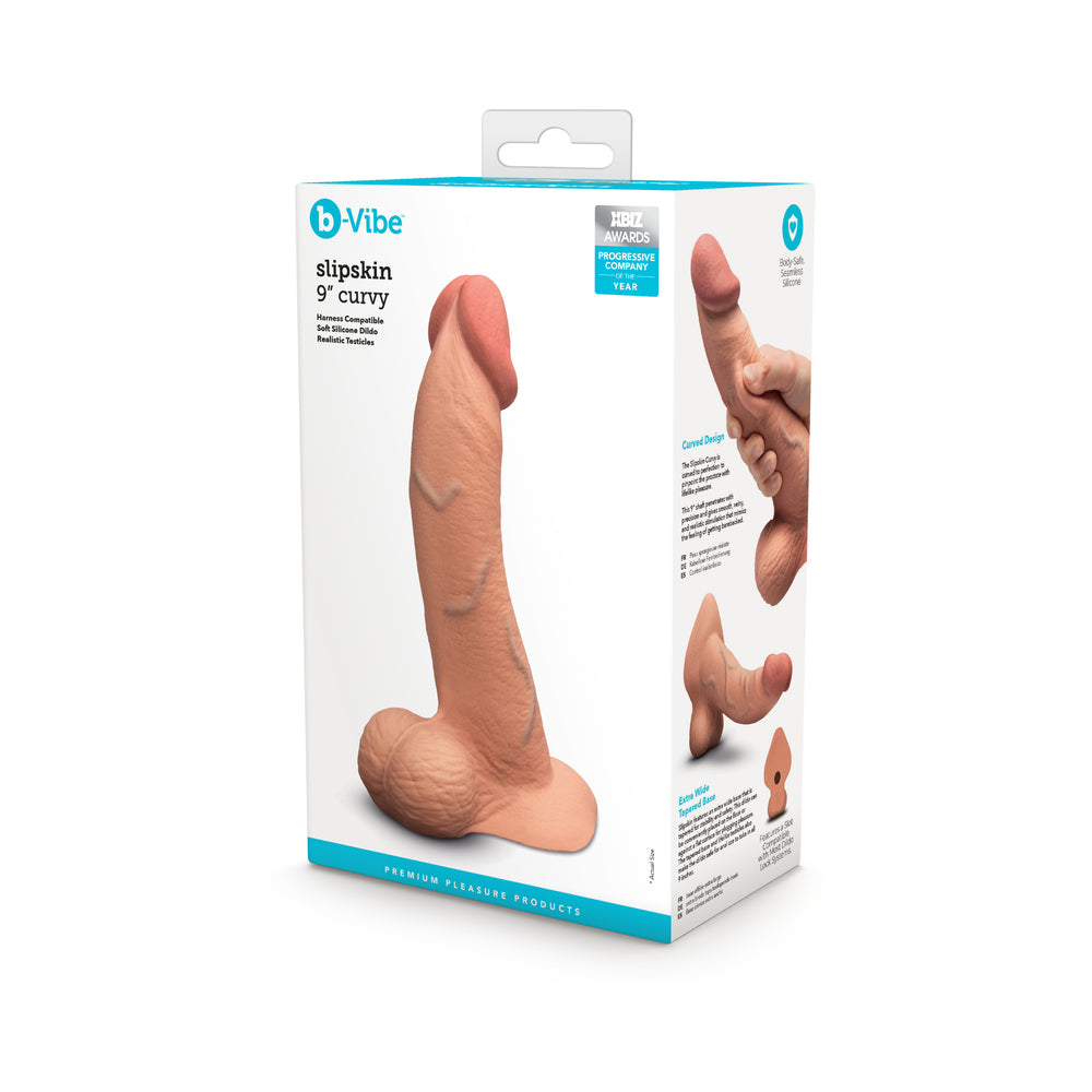 b-Vibe - b-Vibe Slipskin Realistic Silicone Dildo 9 in. Curved Mocha - Dildos