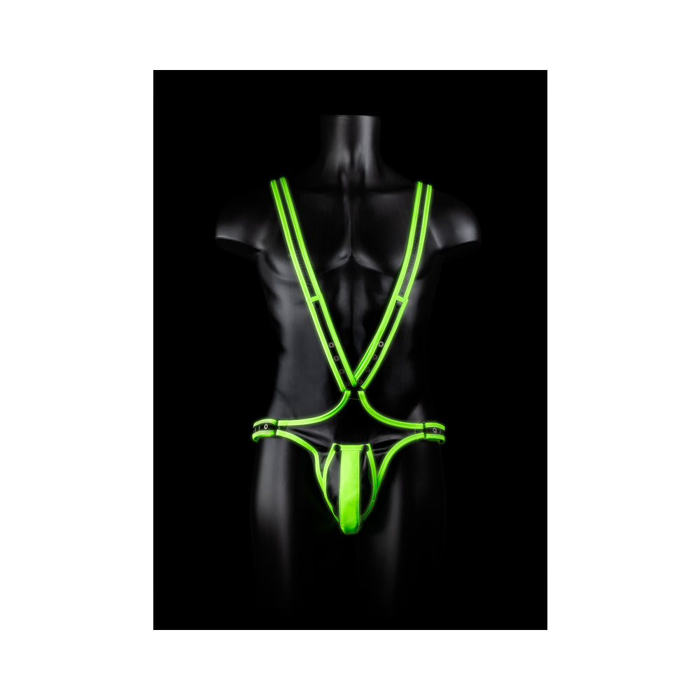 Shots - Ouch! Glow in the Dark Bonded Leather Full-Body Harness Neon Green L/XL - Bondage & Fetish Toys - Faux Leather/Vegan Leather