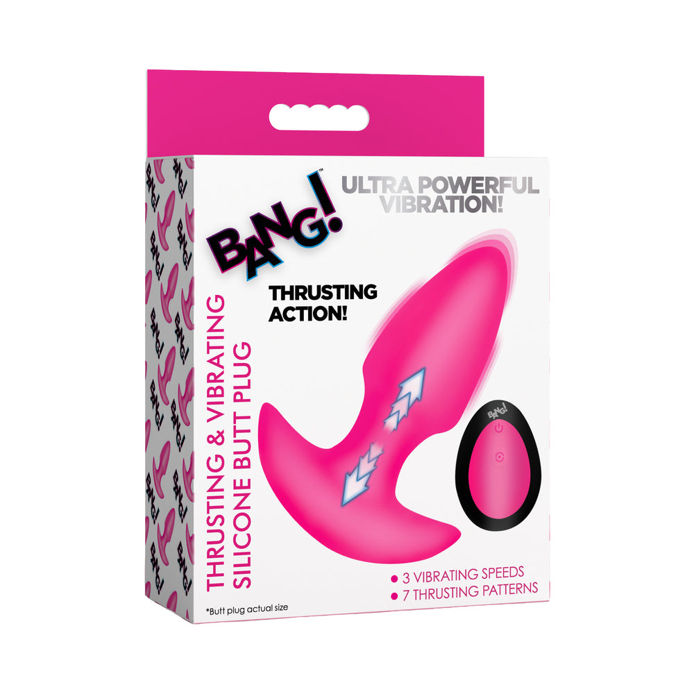 XR Brands - BANG! Thrusting & Vibrating Silicone Butt Plug Pink - Anal Toys & Stimulators - Silicone