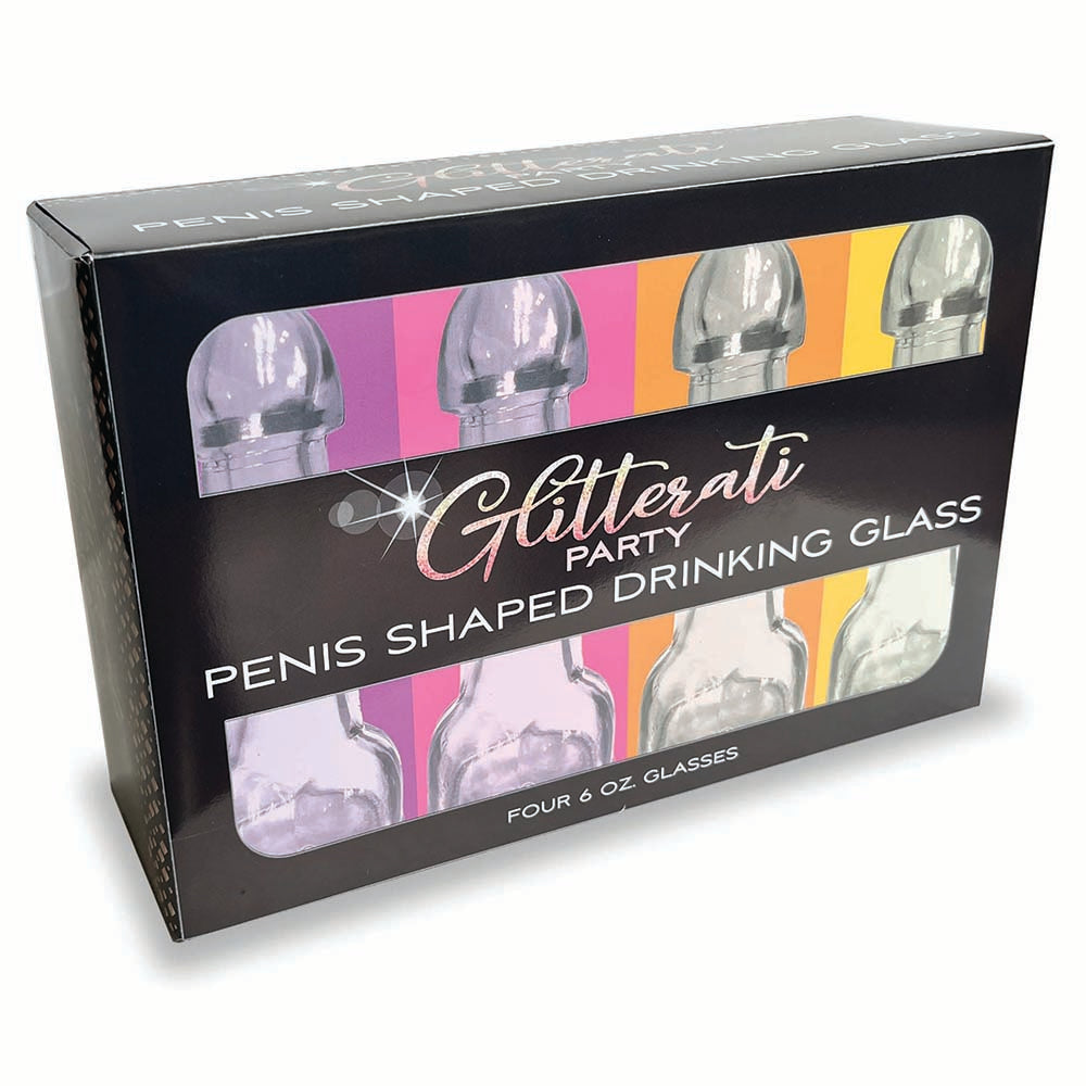 Little Genie - Glitterati Party 6 oz. Penis Shaped Drinking Glass 4-Pack - Novelties & Games - Glass