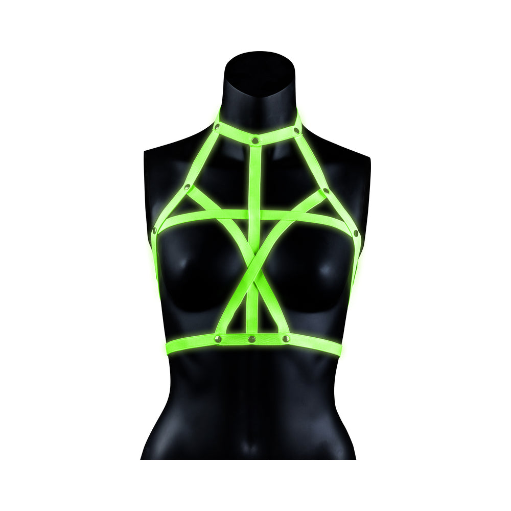 Shots - Ouch! Glow in the Dark Bra Harness Neon Green S/M - Bondage & Fetish Toys - Polypropylene