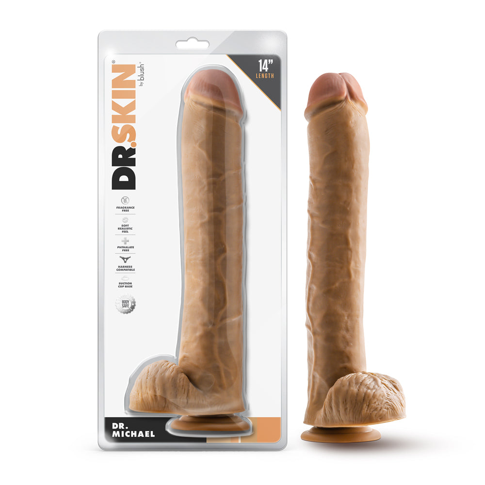 Blush - Dr. Skin Dr. Michael 14 in. Dildo with Balls Tan - Dildos - TPE/TPR/Elastomers