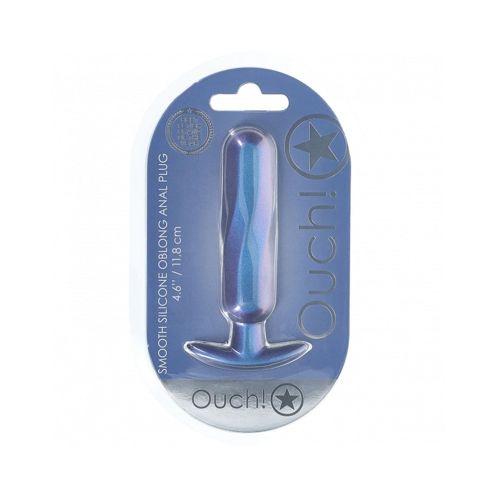 Shots - Ouch! Smooth Silicone Oblong Anal Plug 4.6 in. Metallic Blue - Anal Toys & Stimulators - Silicone