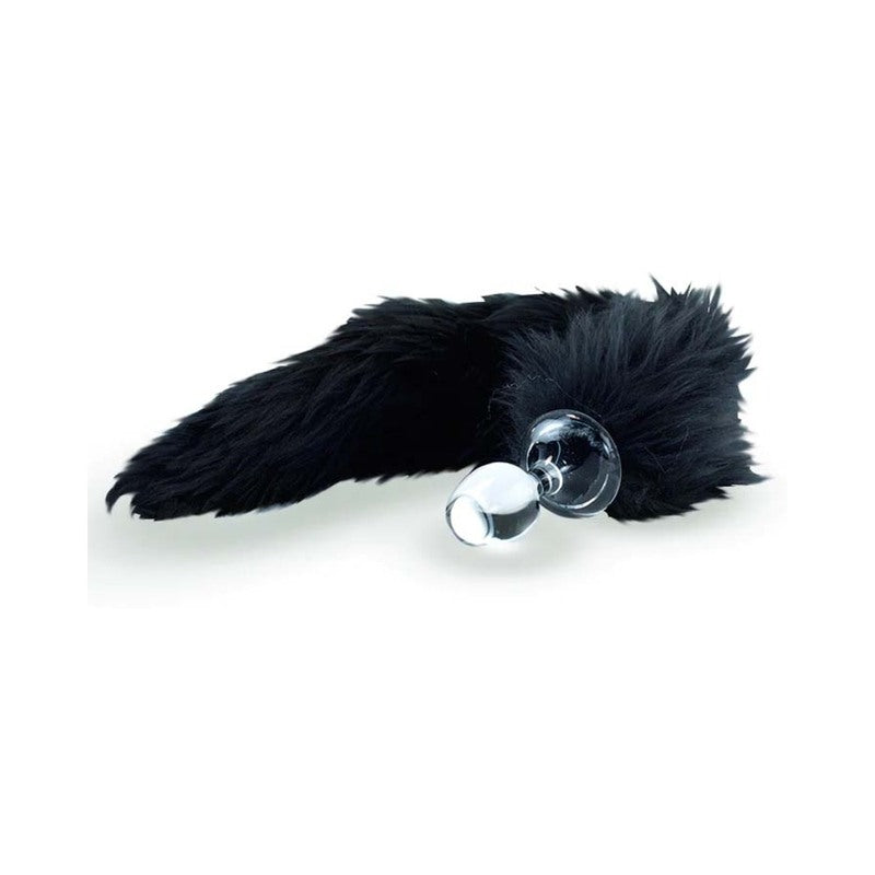 Crystal Delights - Crystal Delights Minx Faux Fur Tail Plug Black - Anal Toys & Stimulators - Glass