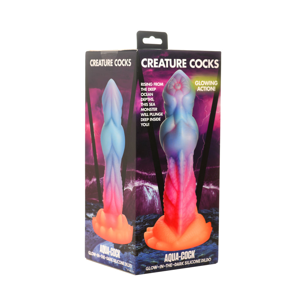 XR Brands - Creature Cocks Aqua-Cock Glow-in-the-Dark Silicone Dildo - Dildos - Silicone