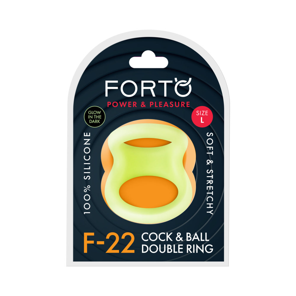Forto - Forto F-22 Liquid Silicone Cock & Ball D-Ring Large Glow - Cockrings - Silicone