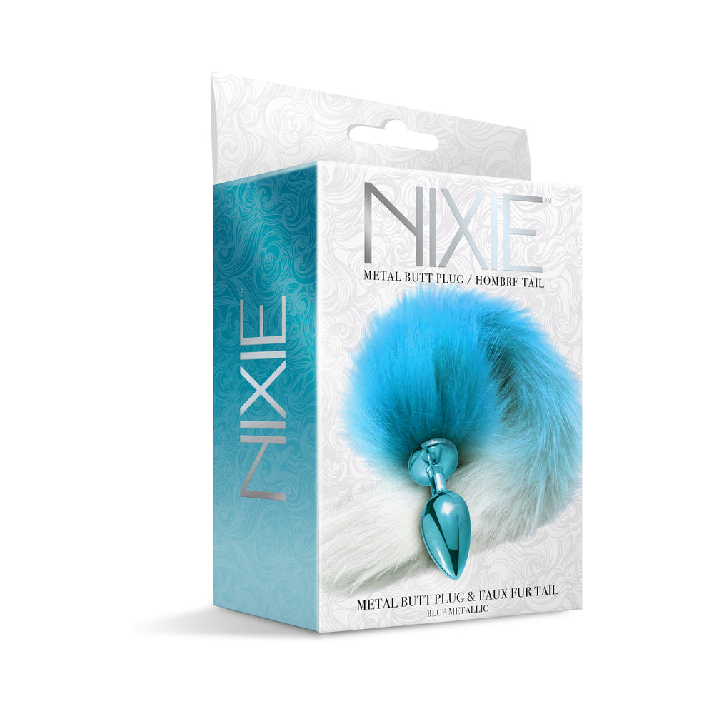 Global Novelties - Nixie Metal Butt Plug With Ombre Tail Blue Metallic - Anal Toys & Stimulators - Metal