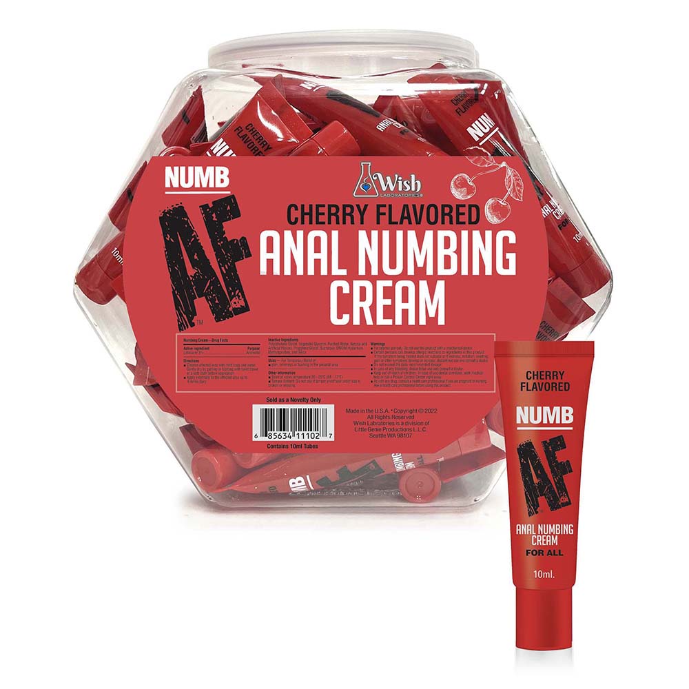 Little Genie - Numb AF Cherry Flavored Anal Numbing Cream 65-Piece Fishbowl Display - Supplements & Enhancers - Cream