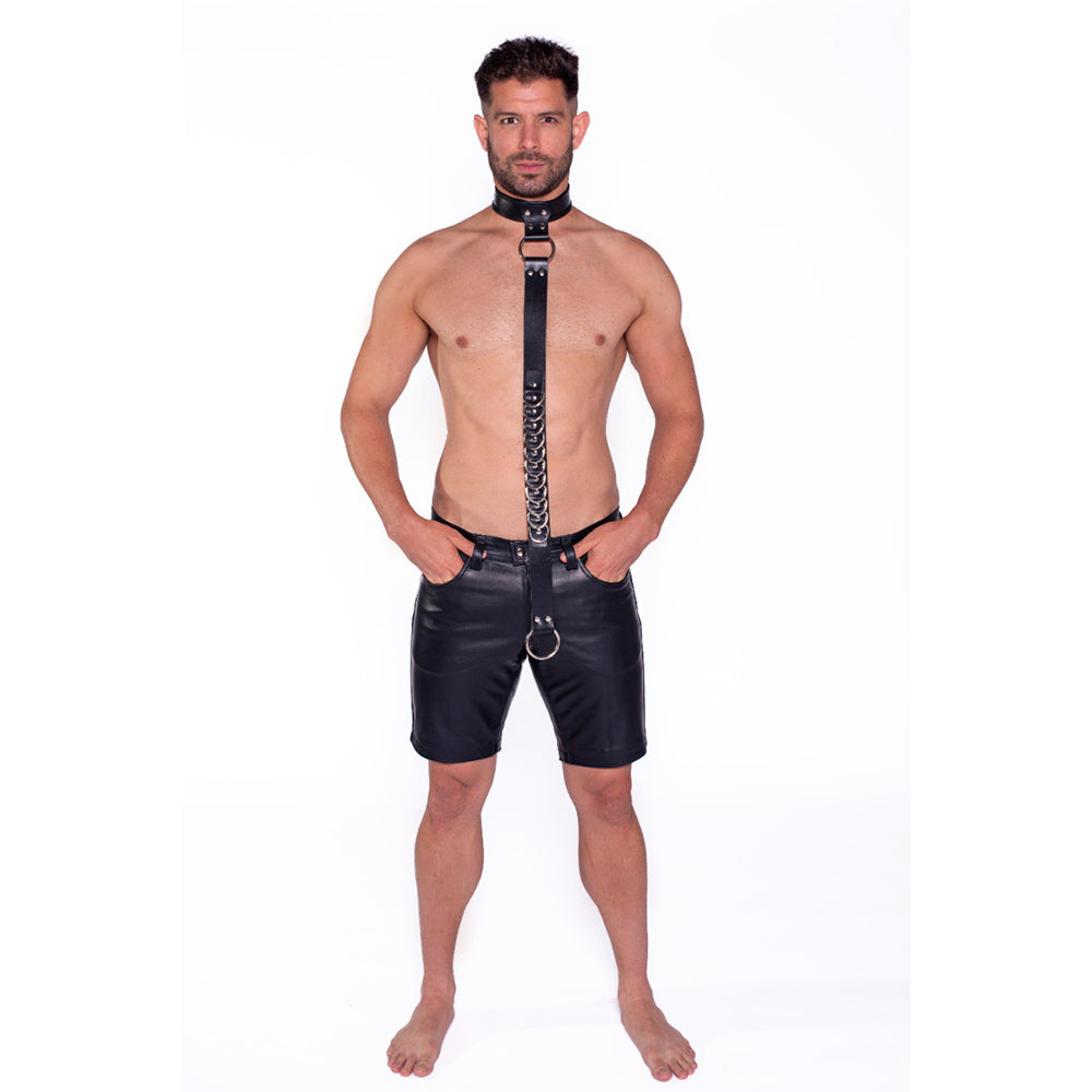 Prowler RED - Prowler RED Leather Collar with Strap - Bondage & Fetish Toys