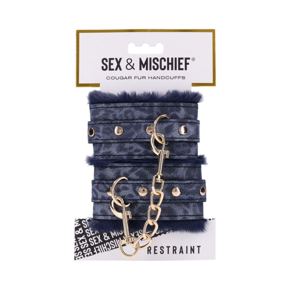 Sportsheets - Sportsheets Sex & Mischief Cougar Fur Handcuffs - Bondage & Fetish Toys - Polyurethane