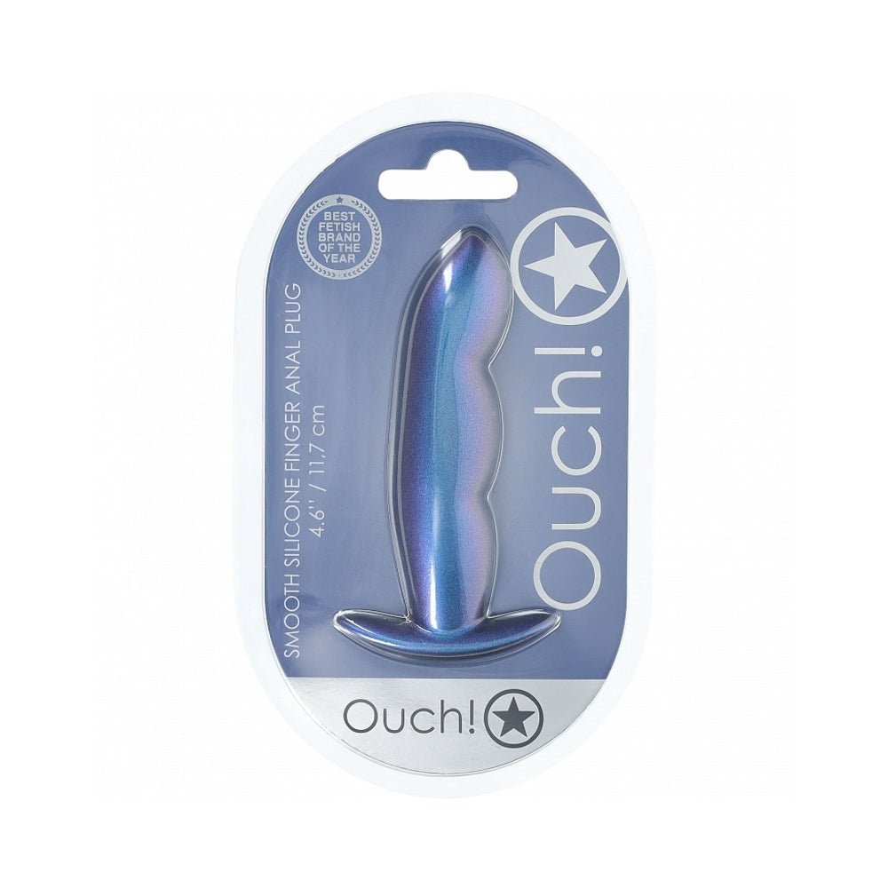 Shots - Ouch! Smooth Silicone Finger Anal Plug 4.6 in. Metallic Blue - Anal Toys & Stimulators - Silicone