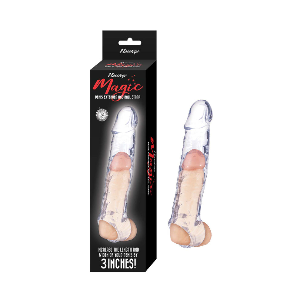 Nasstoys - Magic Penis Extender & Ball Strap 6.5 in. Clear - Penis Extension & Sleeves - TPE/TPR/Elastomers