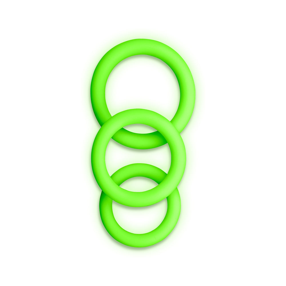 Shots - Ouch! Glow in the Dark 3-Piece Silicone Cockring Set Neon Green - Cockrings - Silicone