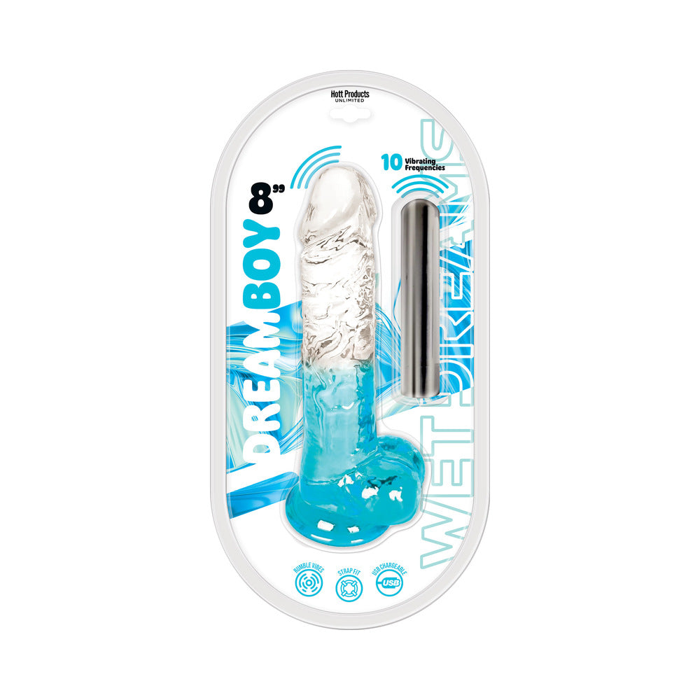 Hott Products - Wet Dreams Dream Boy 8 in. Jelly Dildo & Rechargeable Bullet Clear/Aqua Gradient - Dildos