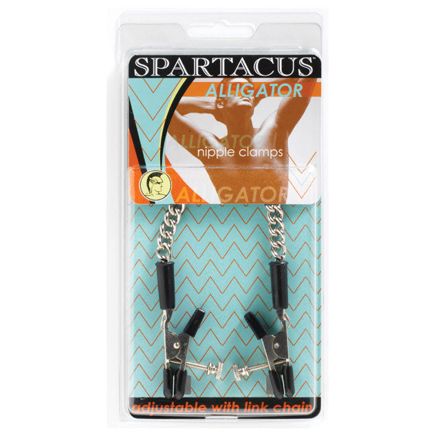 Spartacus - Spartacus Adjustable Nipple Clams With Curbed Chain Rubber Tipped - Bondage & Fetish Toys - Metal