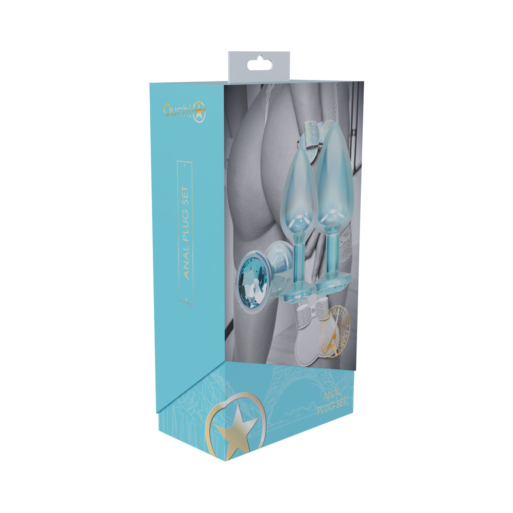 Shots - Ouch! International Paris Collection Metal Anal Plug Set Blue - Anal Toys & Stimulators - Metal