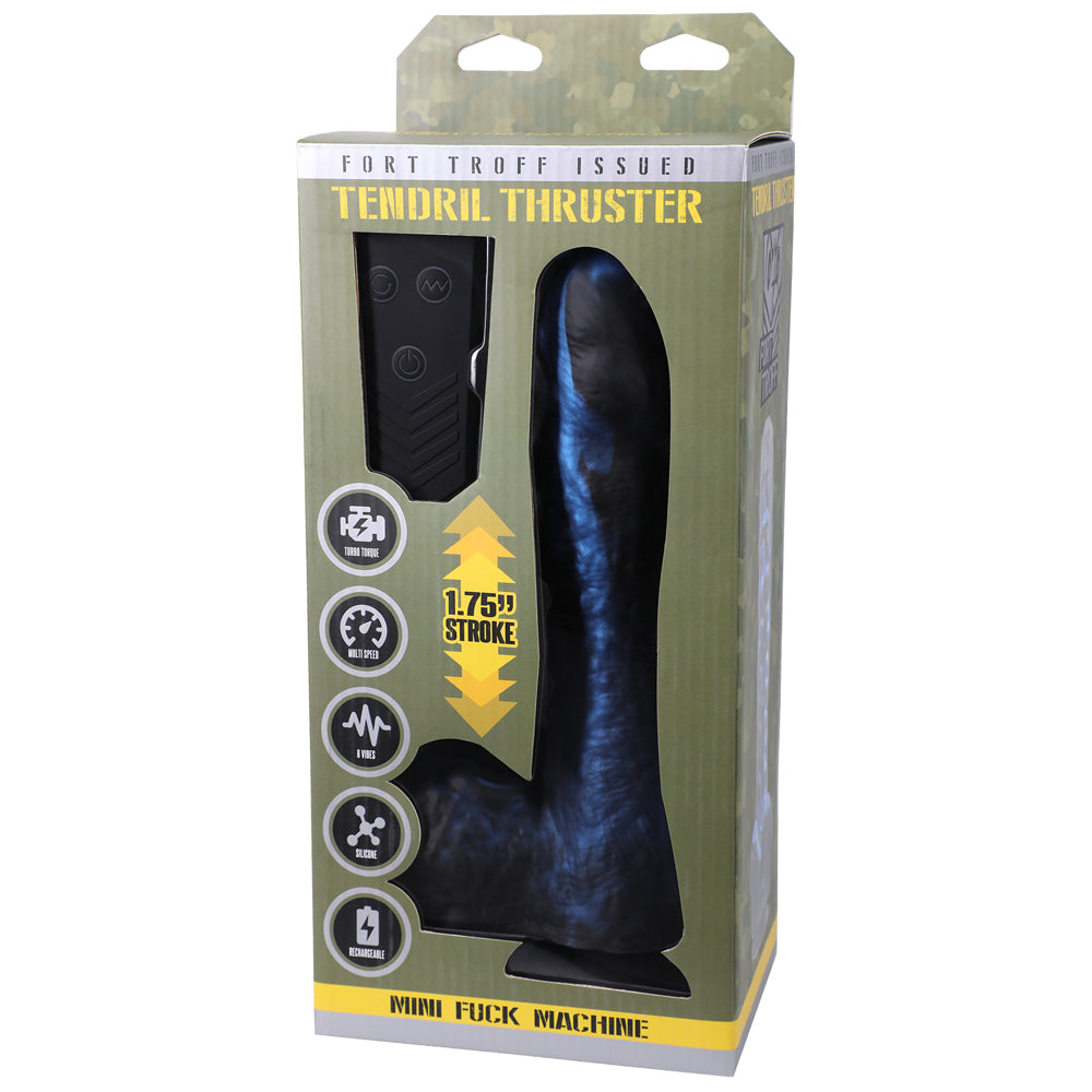 Doc Johnson - Fort Troff Tendril Thruster Mini Fuck Machine Rechargeable Remote-Controlled Silicone 8.5 in. Thrusting Dildo Blue/Black - Sex Machines - Silicone