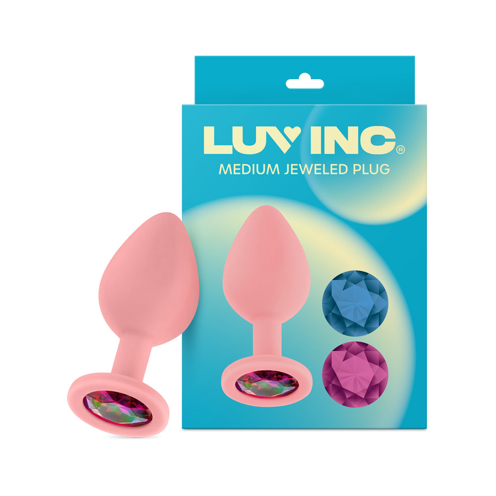 Luv Inc. - Luv Inc Jp32 Jeweled Medium Plug Silicone with 3-Piece Interchangeable Gems Pink - Anal Toys & Stimulators - Silicone