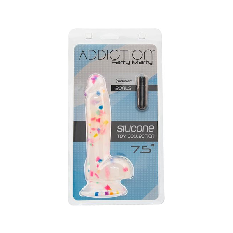 BMS Addiction Silicone Toy Collection Party Marty 7.5 in. Dildo Frost Confetti