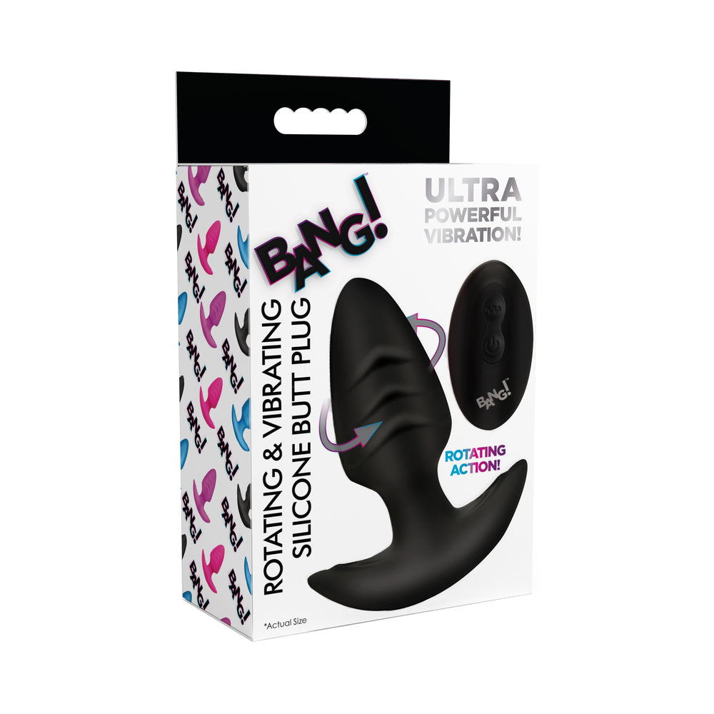 XR Brands - BANG! Rotating & Vibrating Silicone Butt Plug with Remote Black - Anal Toys & Stimulators - Silicone