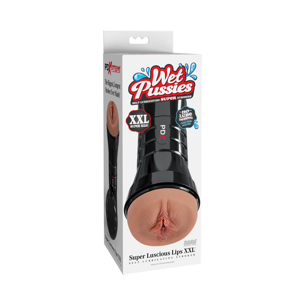 PDX Brands - PDX Extreme Wet Pussies Super Luscious Lips XXL Brown - Masturbation Aids for Males - TPE/TPR/Elastomers