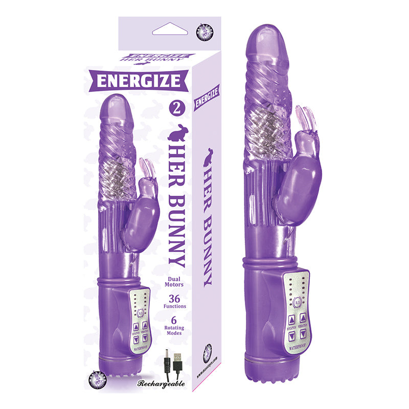 Nasstoys - Energize Her Bunny 2 Rechargeable Dual Motors 36 Function 6 Rotation Modes Purple - Vibrators - TPE/TPR/Elastomers
