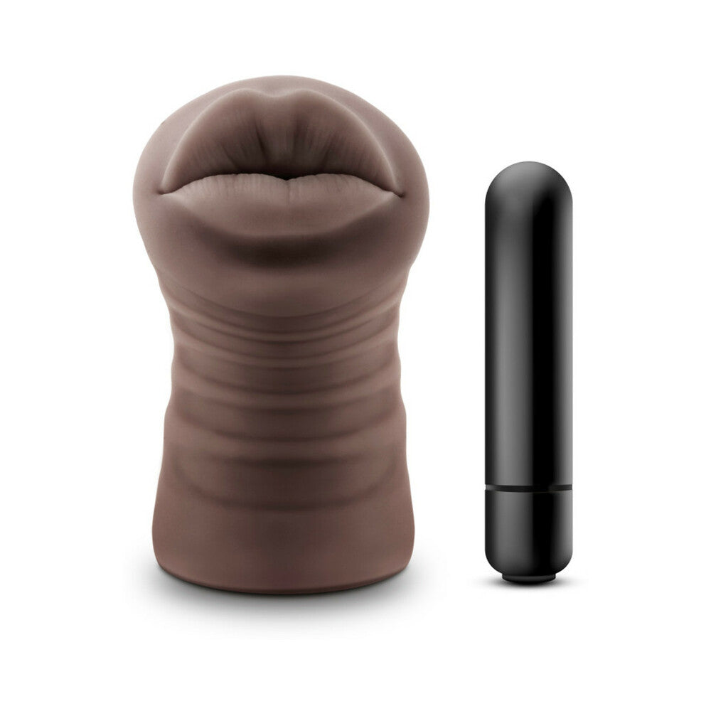 Blush - Hot Chocolate Renee Oral Stroker with Bullet Vibrator Brown - Masturbation Aids for Males - TPE/TPR/Elastomers