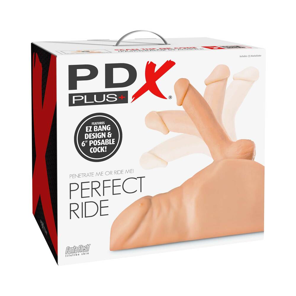 PDX Brands - PDX Plus Perfect Ride Anal Masturbator With 6 in. Posable Dildo Beige - Masturbation Aids for Males - TPE/TPR/Elastomers