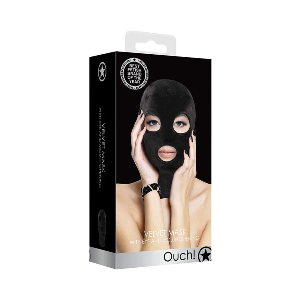 Shots - Ouch! Velvet Full-Head Mask With Eye and Mouth Opening Black - Bondage & Fetish Toys - Polyester