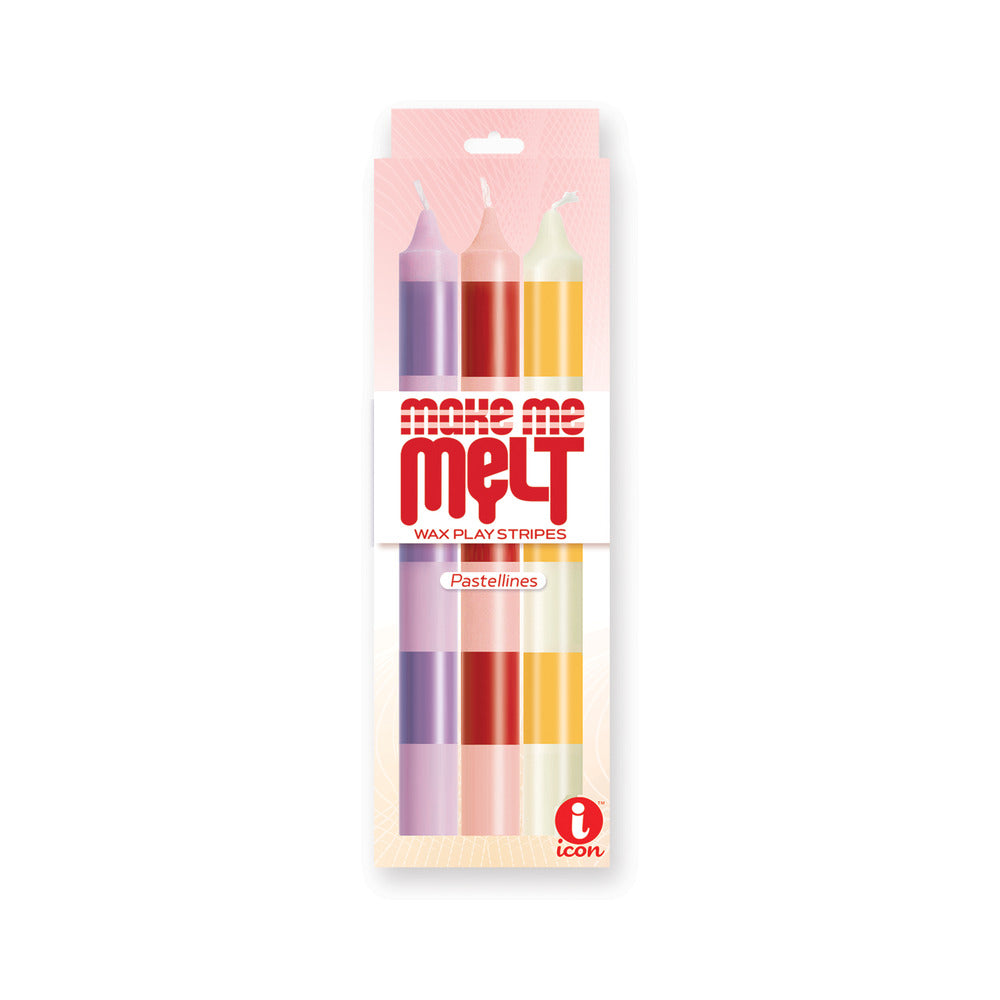 Icon Brands - The 9''s Make Me Melt Sensual Warm Drip Candles 3pk Stripes Pastellines - General - Wax
