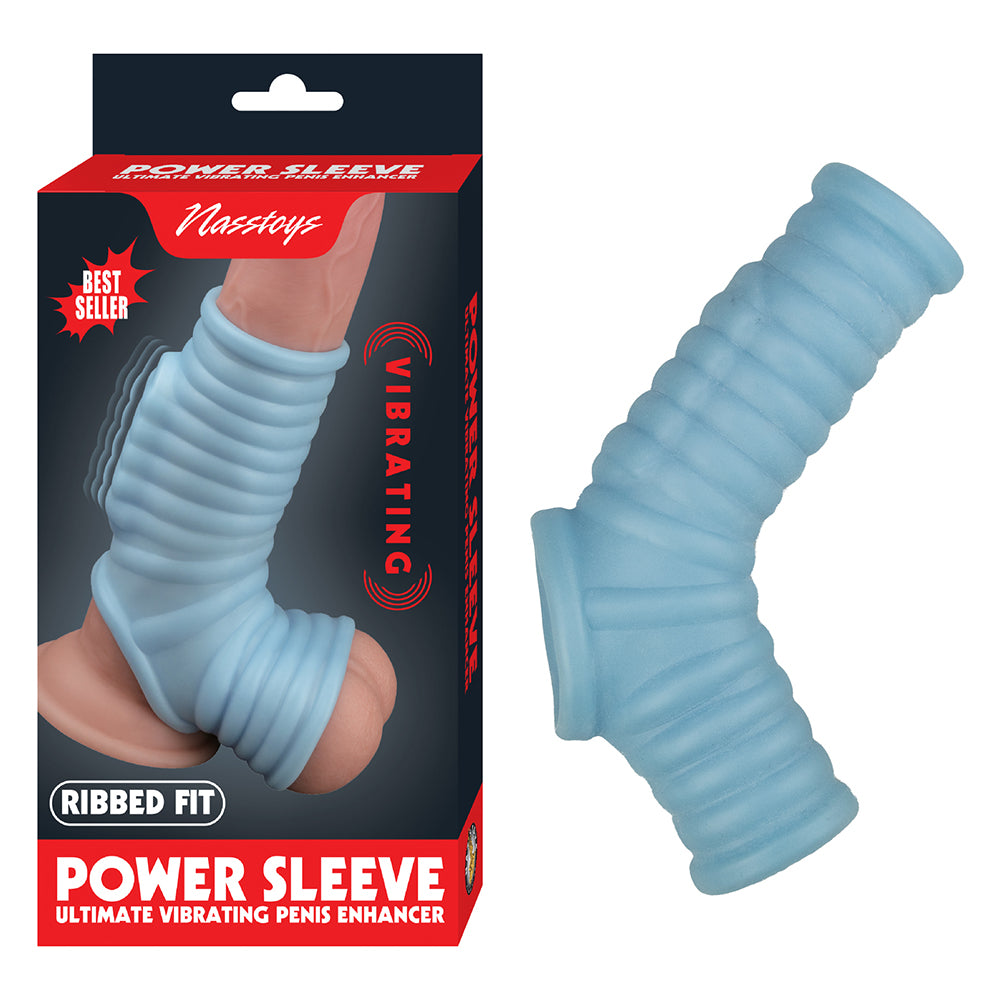 Nasstoys - Nasstoys Power Sleeve Ribbed Fit Vibrating Penis Enhancer Blue - Penis Extension & Sleeves - TPE/TPR/Elastomers