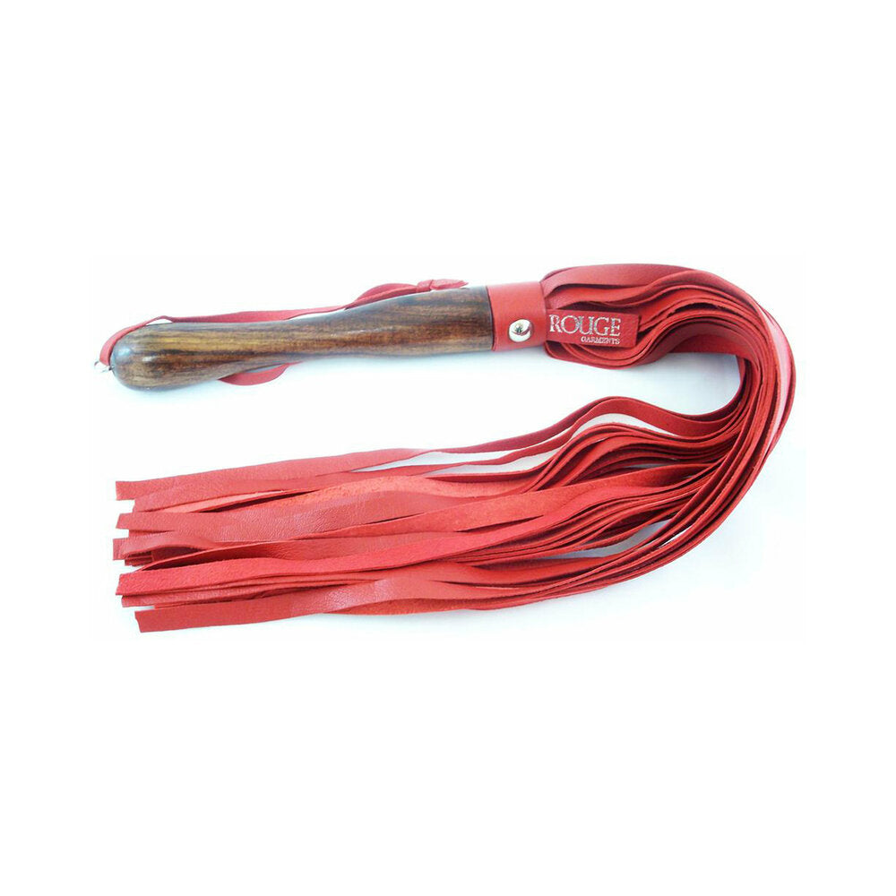 Rouge Garments - Rouge Wooden Handle Leather Flogger Red - Bondage & Fetish Toys - Leather