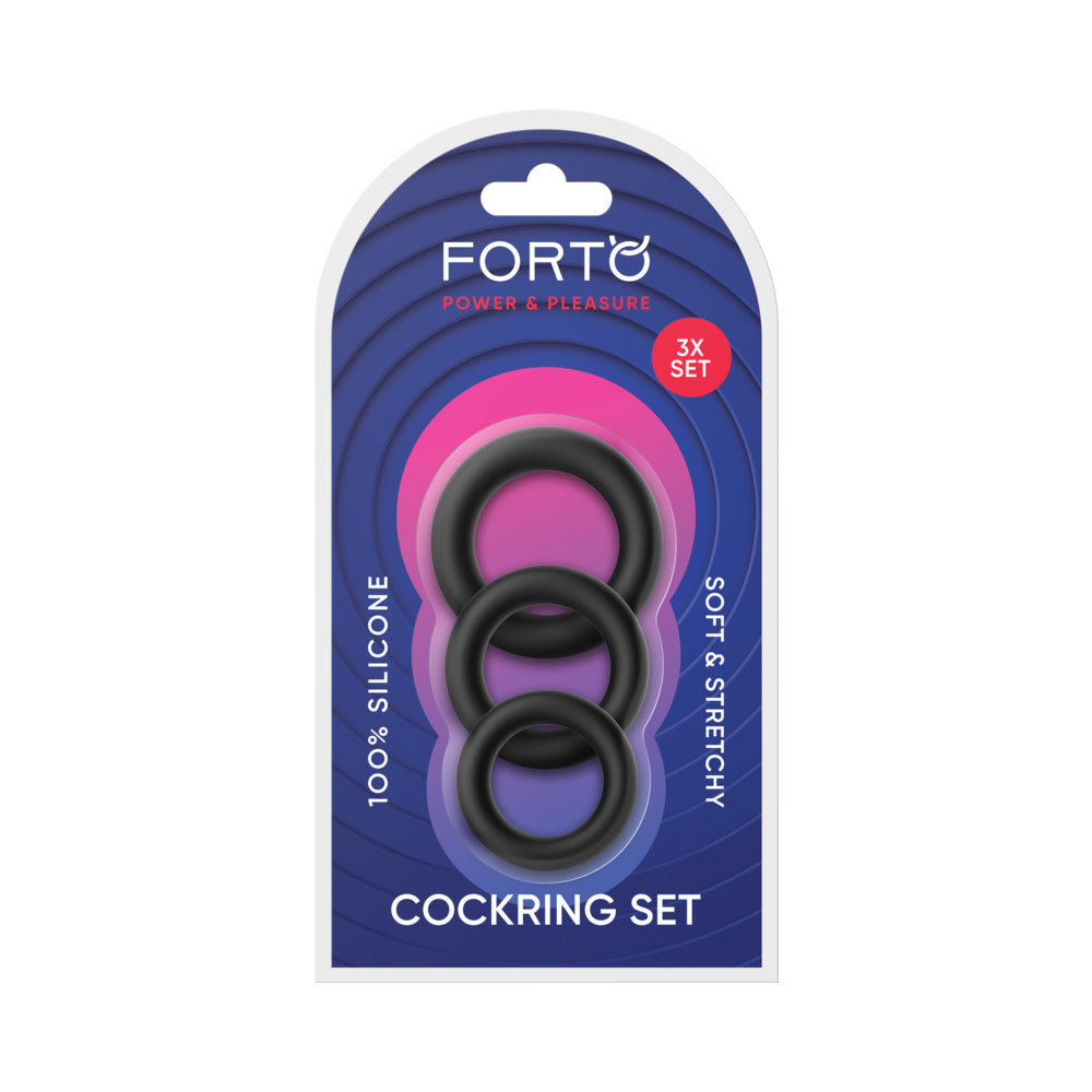 Forto - Forto F-39: Trio Cockring Set Black - Cockrings - Silicone